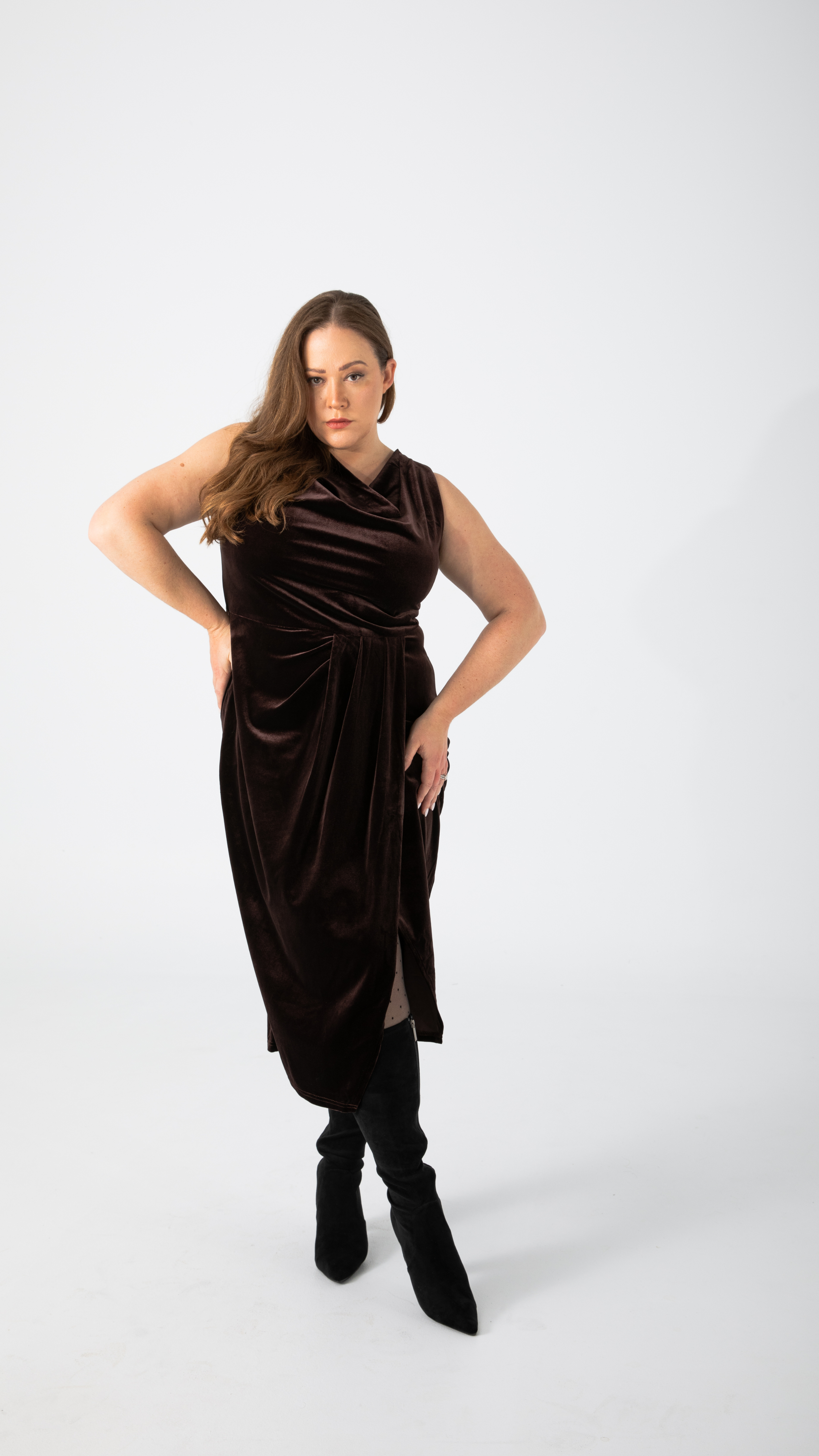 Emma Stretch Velvet Dress - Chocolate