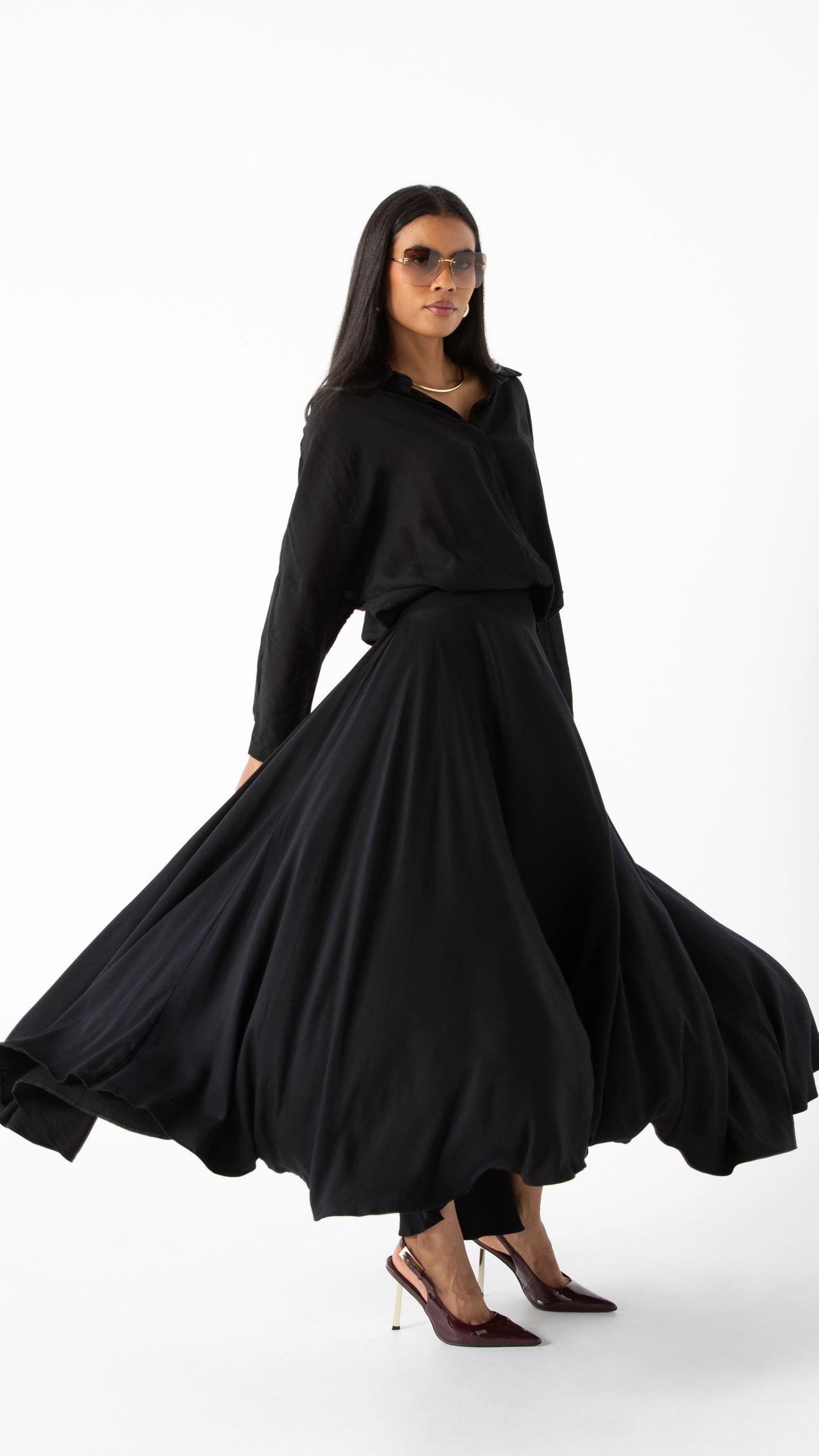 Flow Viscose Relaxed Style Skirt - Black