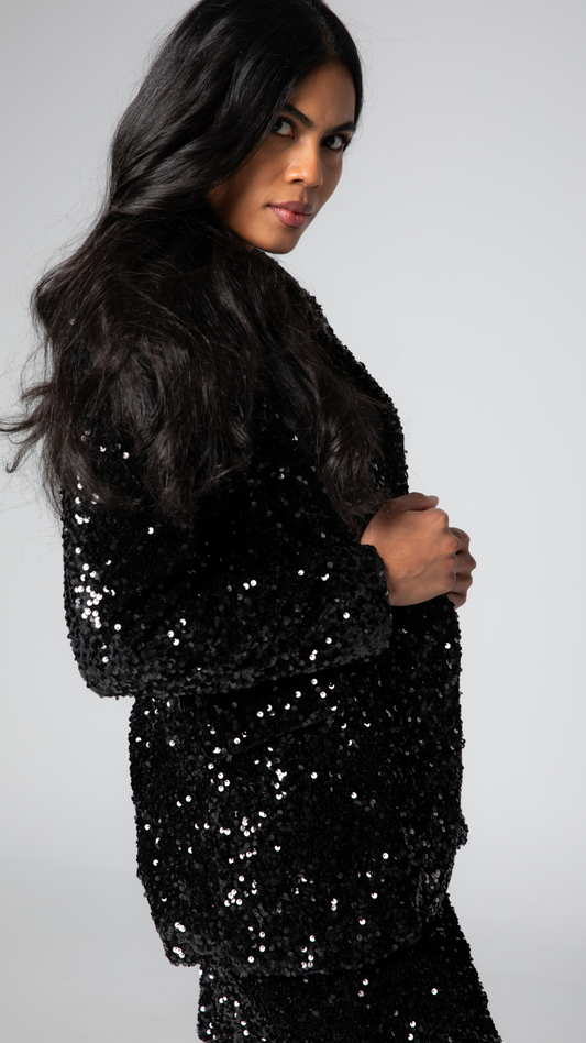 Zara Sequin Blazer - Black