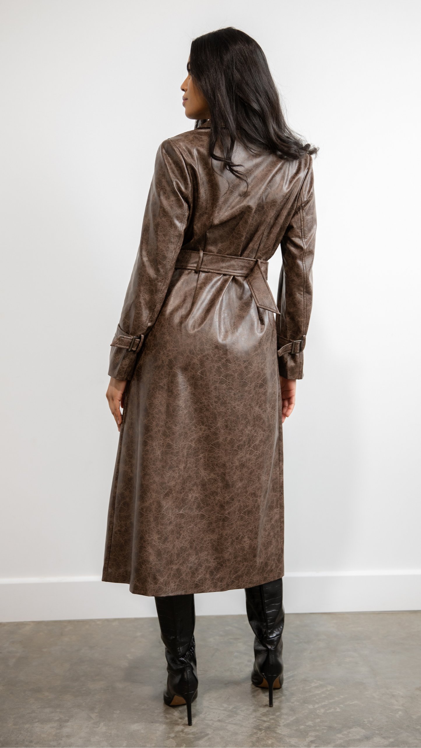Bordeaux Faux Leather Trench Coat - Chocolate
