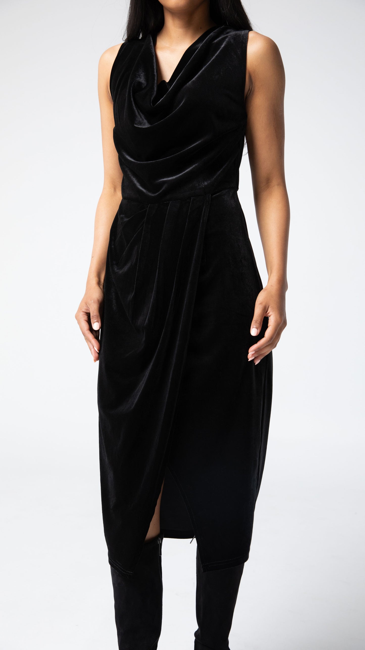Emma Stretch Velvet Dress - Black