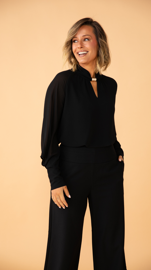 Midnight Reverie Chiffon Shirt - Black