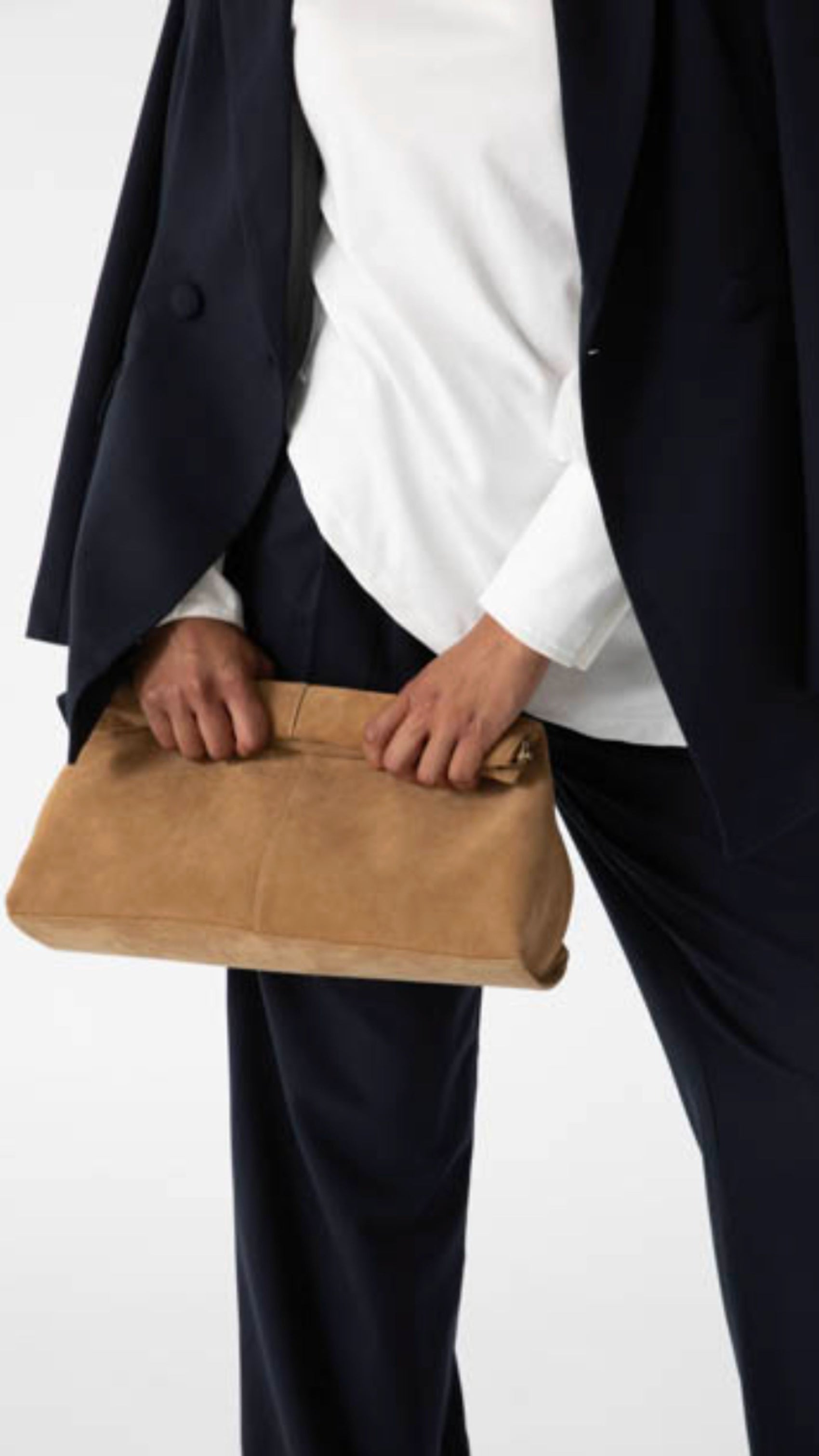 Aevie Suede Clutch - Camel