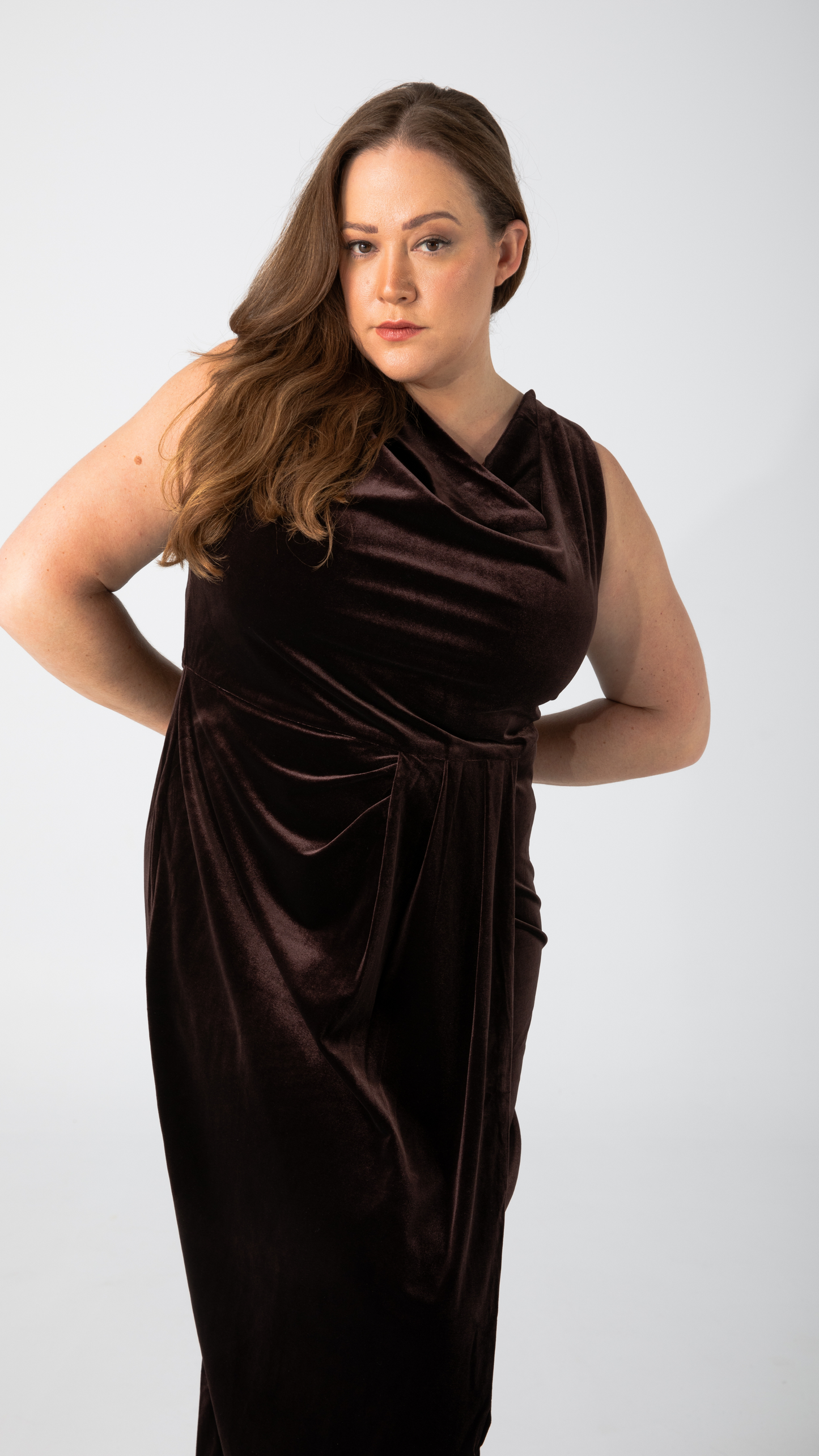 Emma Stretch Velvet Dress - Chocolate