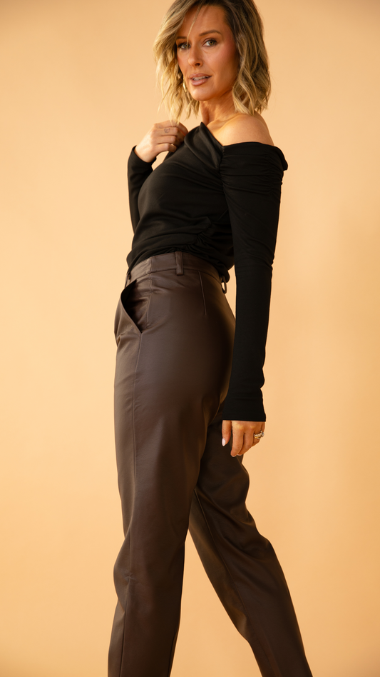 Onyx Faux Leather Pants - Chocolate