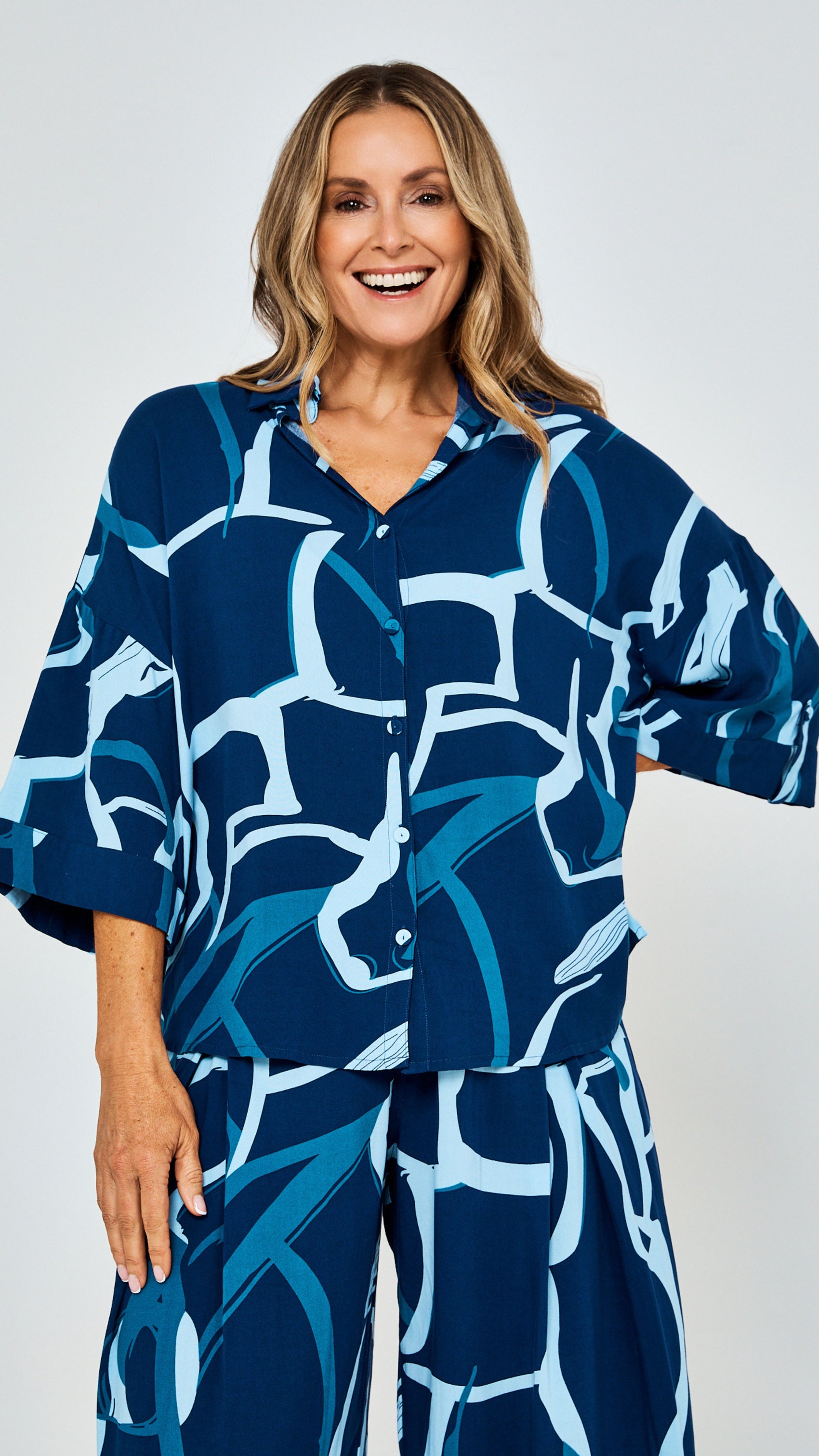 Georgie Rayon Shirt - Blue Print