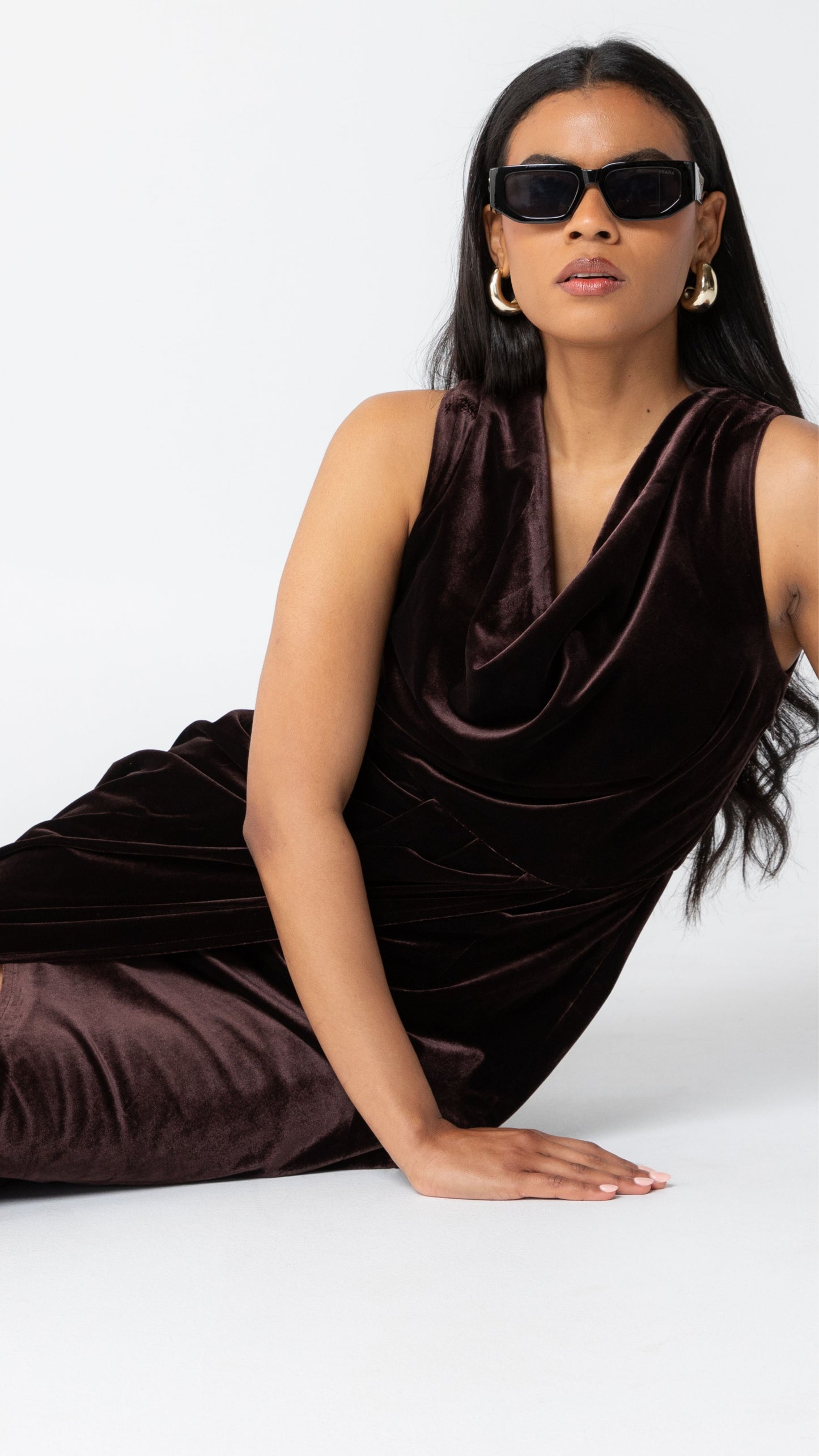 Emma Stretch Velvet Dress - Chocolate